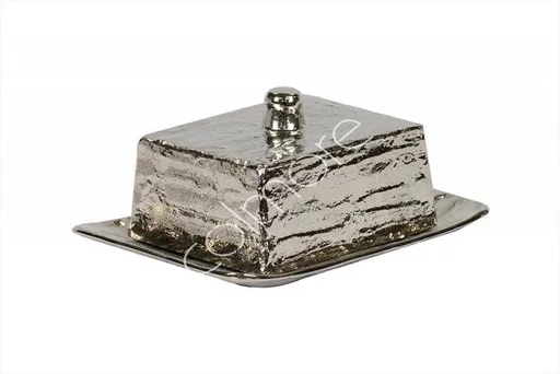 Stříbrná kovová máslenka Crushed - 20*13*9 cm Colmore by Diga