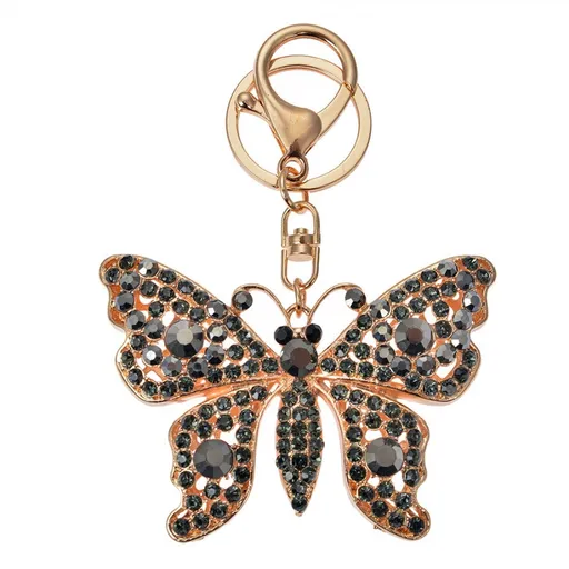 Černo-zlatý kovový přívěšek na klíče s kamínky motýl - 6*2*8 cm Clayre & Eef