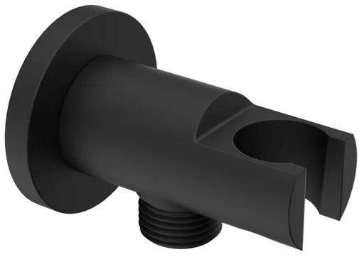 SAPHO Držák sprchy kulatý, pevný, s vyústěním, černá mat 1205-09B