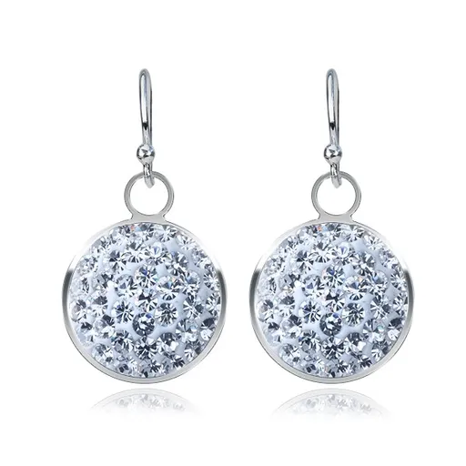 Stříbrné náušnice 925 - čiré zirkony v kruhovém podkladu, 11 mm