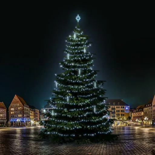 DecoLED LED světelná sada na stromy vysoké 21-23m, ledová bílá s padajícím sněhem