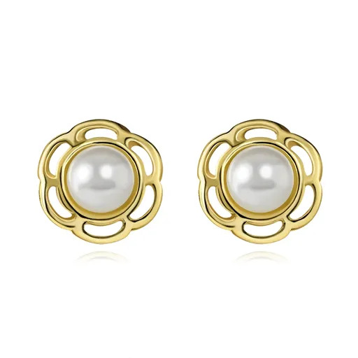 Náušnice ze 14K zlata ve tvaru květu s kultivovanou perlou
