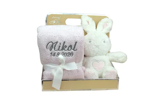 Plyšový králíček s dekou s výšivkou