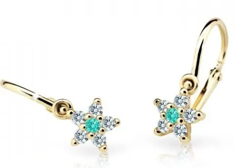 Cutie Jewellery Třpytivé dětské náušnice ze žlutého zlata C2118-10-X-1 světle zelená