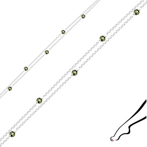 Stříbrný náramek 925 na kotník - dvojitý řetízek, olivově zelené pyrity