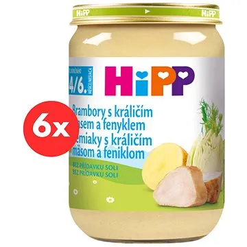 HiPP Brambory s králičím masem a fenyklem od uk. 4.-6. měsíce, 6 × 190 g (4062300281134)
