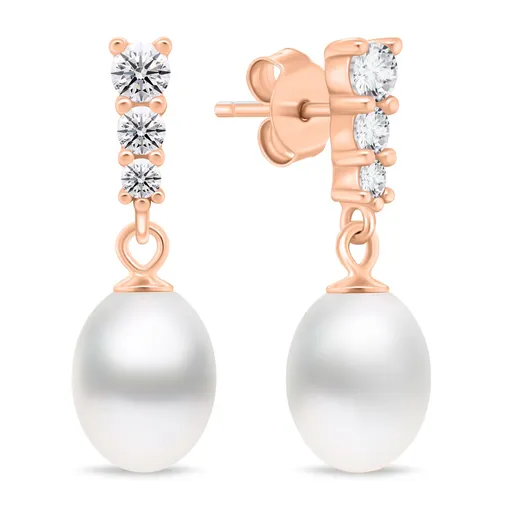 Brilio Silver Půvabné bronzové náušnice se zirkony a perlou EA1046R