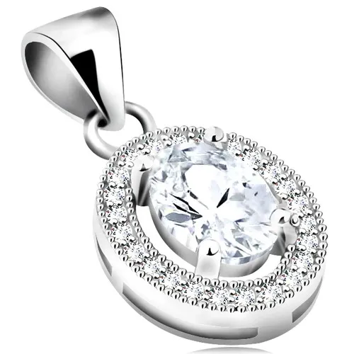 Stříbrný 925 přívěsek, zirkonový ovál čiré barvy, linie z drobných zirkonků