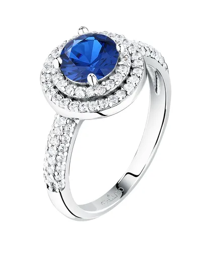 Morellato Blyštivý stříbrný prsten s modrým zirkonem Tesori SAIW27701 52 mm