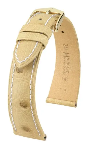 Řemínek Hirsch Massai Ostrich - béžový, bílé prošití - 19 mm - L – Standardní délka (doporučujeme) - 14 mm - Rose Gold