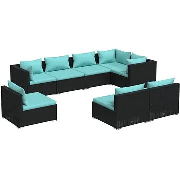 8dílná zahradní sedací souprava s poduškami polyratan černá, 3102545 (3102545)