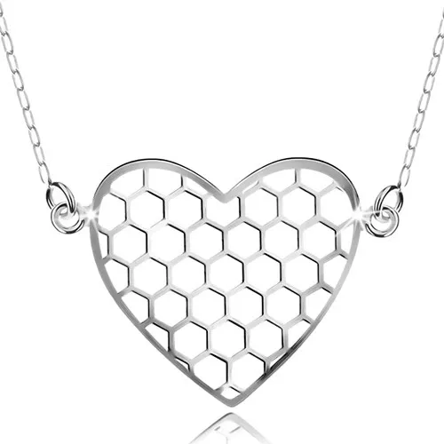 Stříbrný náhrdelník 925, přívěsek s řetízkem, šestiúhelníky v srdíčku