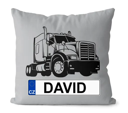 Polštář SPZ se jménem – černý kamion (Velikost: 40 x 40 cm, Jméno: David)