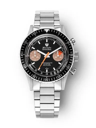 Nivada Grenchen Chronomaster White Orange Boy Inter. Bezel - Manual - Bracelet Flat Link