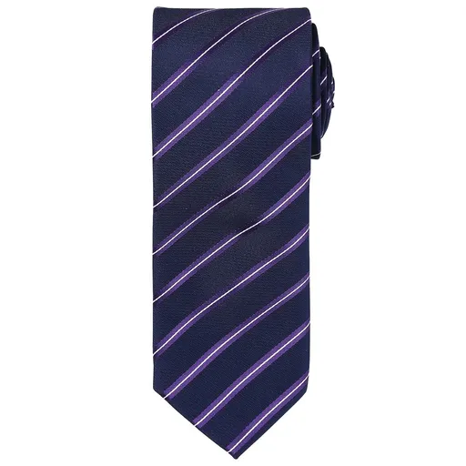 Premier Workwear Pruhovaná kravata Sports Stripe - Tmavě modrá / fialová