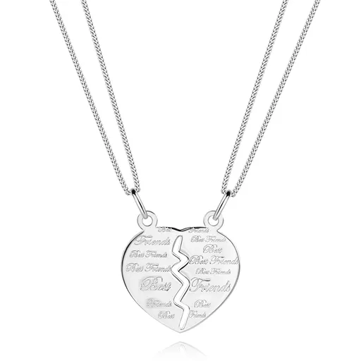 Dva řetízky s dvojpřívěskem - rozpůlené srdce "Best Friends", stříbro 925