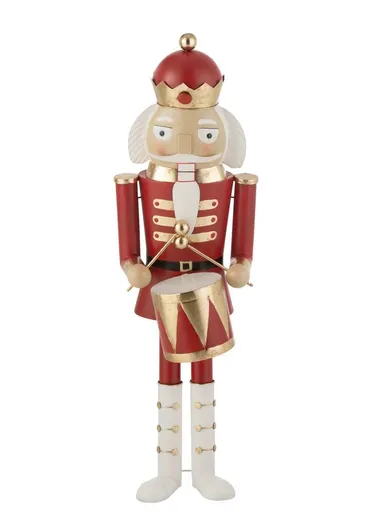 Bílo-červená kovová socha Louskáček s bubínkem - 33*30*106 cm J-Line by Jolipa