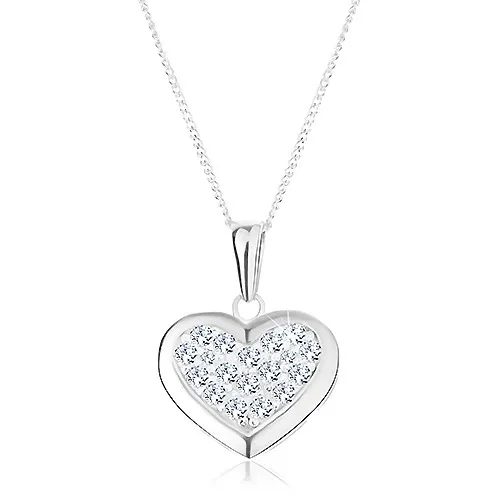 Stříbrný 925 náhrdelník, přívěsek na řetízku, souměrné srdce zdobené zirkony