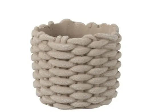 Šedý cementový obal na květináč ve tvaru košíku - Ø 16,5*14,5 cm J-Line by Jolipa
