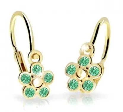 Cutie Jewellery Dětské kytičkové náušnice ze žlutého zlata C2744-10-X-1 zelená