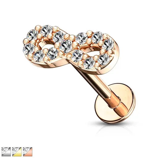 Piercing do brady, rtu nebo ucha - symbol nekonečna se zirkony, délka 6 mm - Barva piercing: Růžová Zlatá
