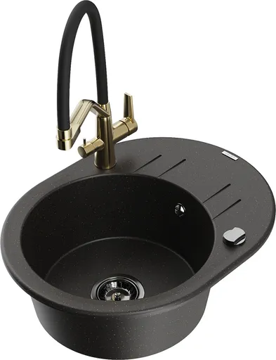 MEXEN/S Kevin granitový dřez 1-miska včetně baterie Duo, černá/zlatá metalik 6517-75-671701-57-B