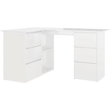 Rohový psací stůl bílý vysoký lesk 145x100x76 cm dřevotříska 801095
