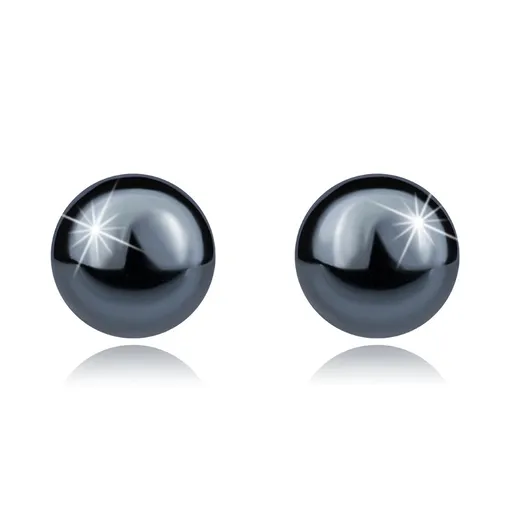 Náušnice s přívěskem ze stříbra 925 - tmavě šedá hematitová kulička, 6 mm