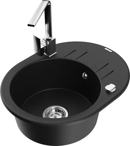 MEXEN/S Kevin granitový dřez s odkapávačem včetně baterie Rita, černá 6517-77-670300-00