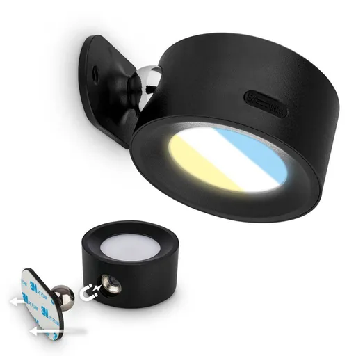 BRILONER Tari nástěnné bodové svítidlo - 1,6W, 160lm, LED, nabíjecí, CCT, stmívatelné, bezdrátové, černá 3896015