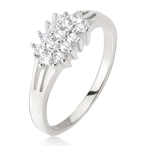 Prsten ze stříbra 925 - roztrojená ramena, okrouhlé čiré kamínky - Velikost: 48