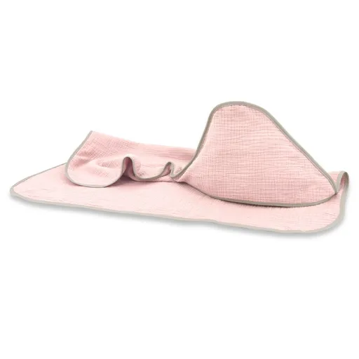 Baby Nellys Mušelínová osuška s kapucí NATURE, 80x80 cm, pudrově růžová