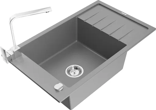MEXEN/S Elias granitový dřez 1-miska s odkapávačem včetně baterie Rita, šedý 6511-71-670300-00