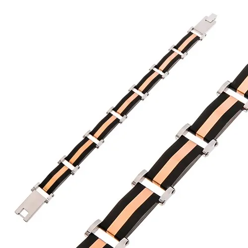 Ocelový náramek v trojbarevném provedení, matné články a lesklé spoje