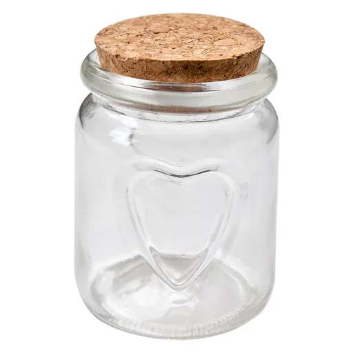 Skleněná úložná dóza se srdíčkem a korkovým víčkem Cori - Ø 6*8 cm Clayre & Eef