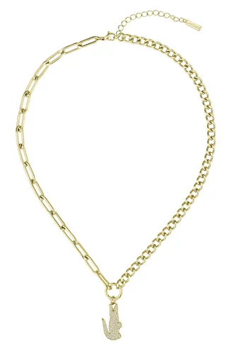 Lacoste Výrazný pozlacený náhrdelník se zirkony Crocodile 2040145