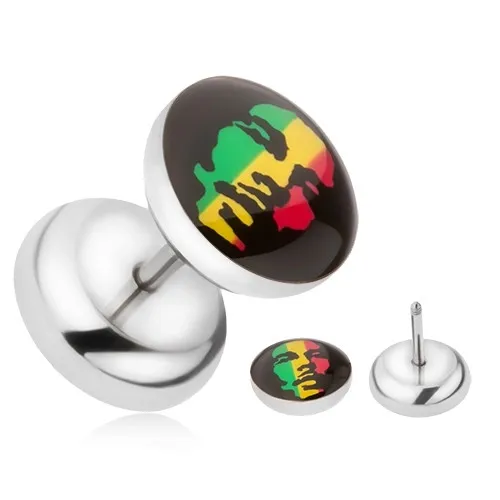 Falešný plug do ucha z chirurgické oceli, rastafariánský motiv