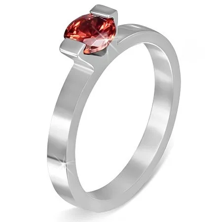 Ocelový prsten - měsíční kámen "Leden", dva úchyty - Velikost: 57