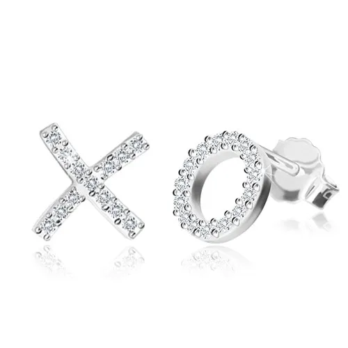 Zirkonové náušnice ze stříbra 925 - písmena "X" a "O", puzetové zapínání