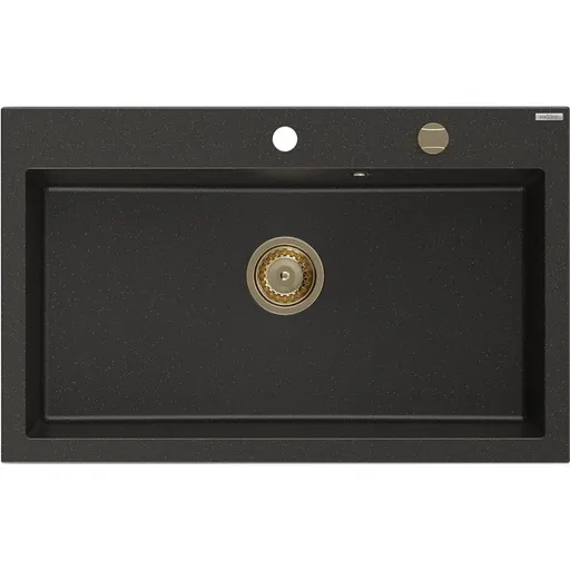 MEXEN/S Elix granitový dřez 1-miska 800 x 500 mm, černá/zlatá metalik, sifon zlatá 6527801005-75-G