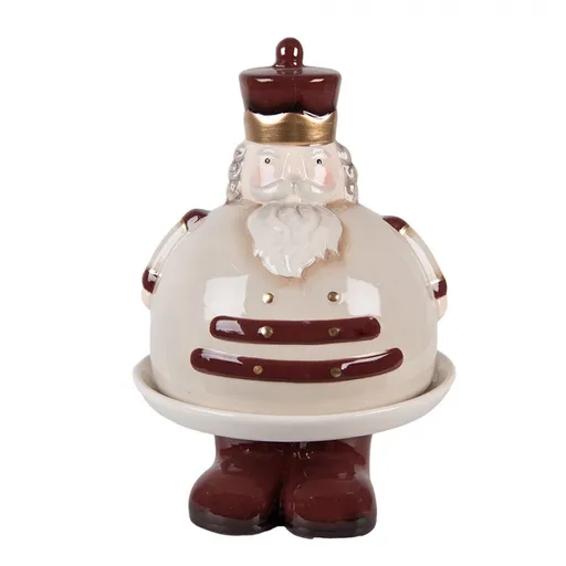 Béžový keramický podnos s poklopem Louskáček ChrisMs - Ø 17*25 cm Clayre & Eef