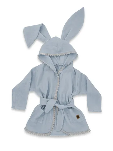 Baby Nellys Dětský mušelínový župan s oušky Bunny - jeans