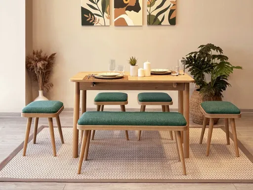 Jídelní set s rozkládacím stolem a židlemi (6 kusů) Vina Mini 06 1070 - Oak, Green