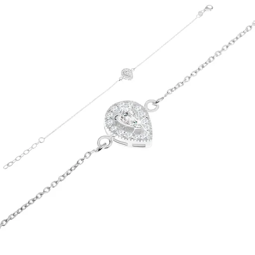 Náramek ze stříbra 925, slzičkovitý čirý zirkon a zářivé třpytky v plné kapce