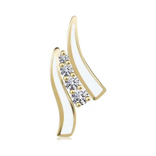 Přívěsek ve žlutém zlatě 585 - glazované bílé vlnky, linie čirých zirkonků