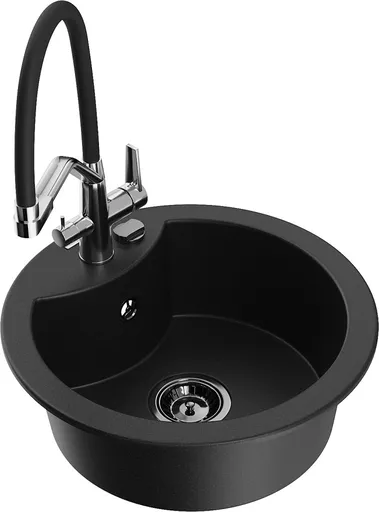 MEXEN/S Diego granitový dřez 1-miska včetně baterie Duo, černá 6512-77-671701-07-B