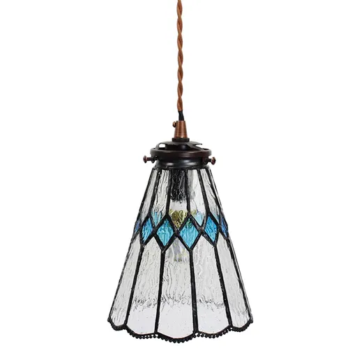 Závěsná Tiffany lampa modré detaily BlueRhom - Ø 15*115 cm E14/max 1*25W Clayre & Eef