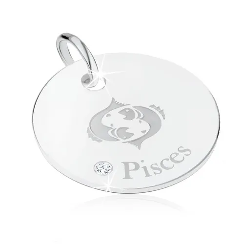 Stříbrný přívěsek 925 - kruhová známka se znamením zvěrokruhu - RYBY