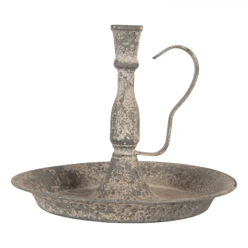 Šedý antik kovový svícen na úzkou svíčku Francio - Ø 23*19 cm Clayre & Eef