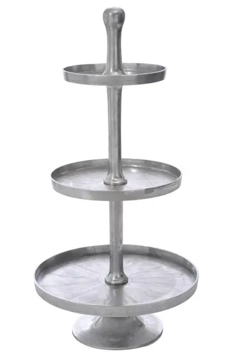 Stříbrný oválný kovový etažér s 3 patry M - 50*50*100 cm J-Line by Jolipa